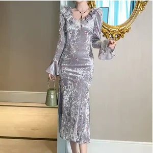 High Quality Eco-Friendly Slim-Fit Women's Dress with Silver Sparking Diamond Accessory New Women's Chinoiserie Fashion Washable