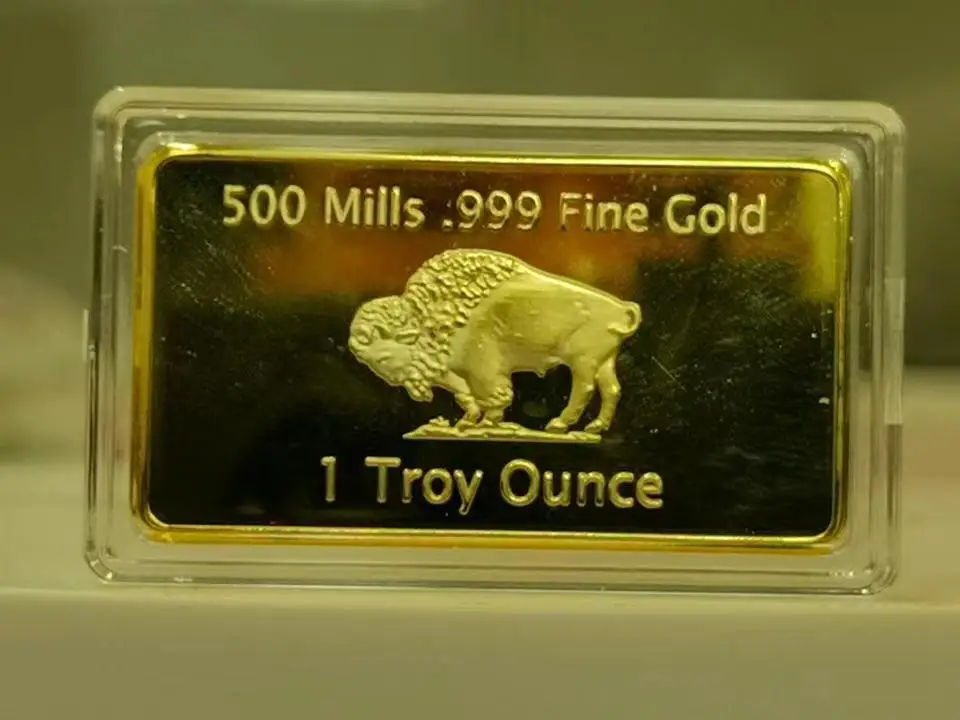 1 Oz 500 Mills .999 Fine Pure Gold Plated Brass Buffalo Bullion