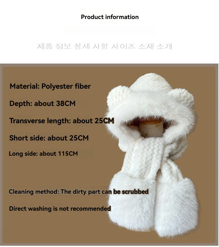 Women's Winter Cycling Gloves and Scarf Combo with Cute Bear Ear Velvet Faux Fur Warm Outdoor Protective Hat