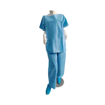 Competitively Priced 40g Blue SMS Non-Woven Disposable Scrub Suit for Hospitals Patients Factory Wholesale Medical Consumables