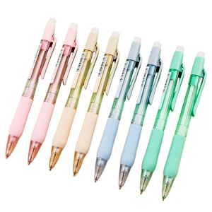 Custom Wholesale School Supply Stationery Automatic Press Mechanical Pencil Bright Color Plastic Pencil with Soft Grip Eraser