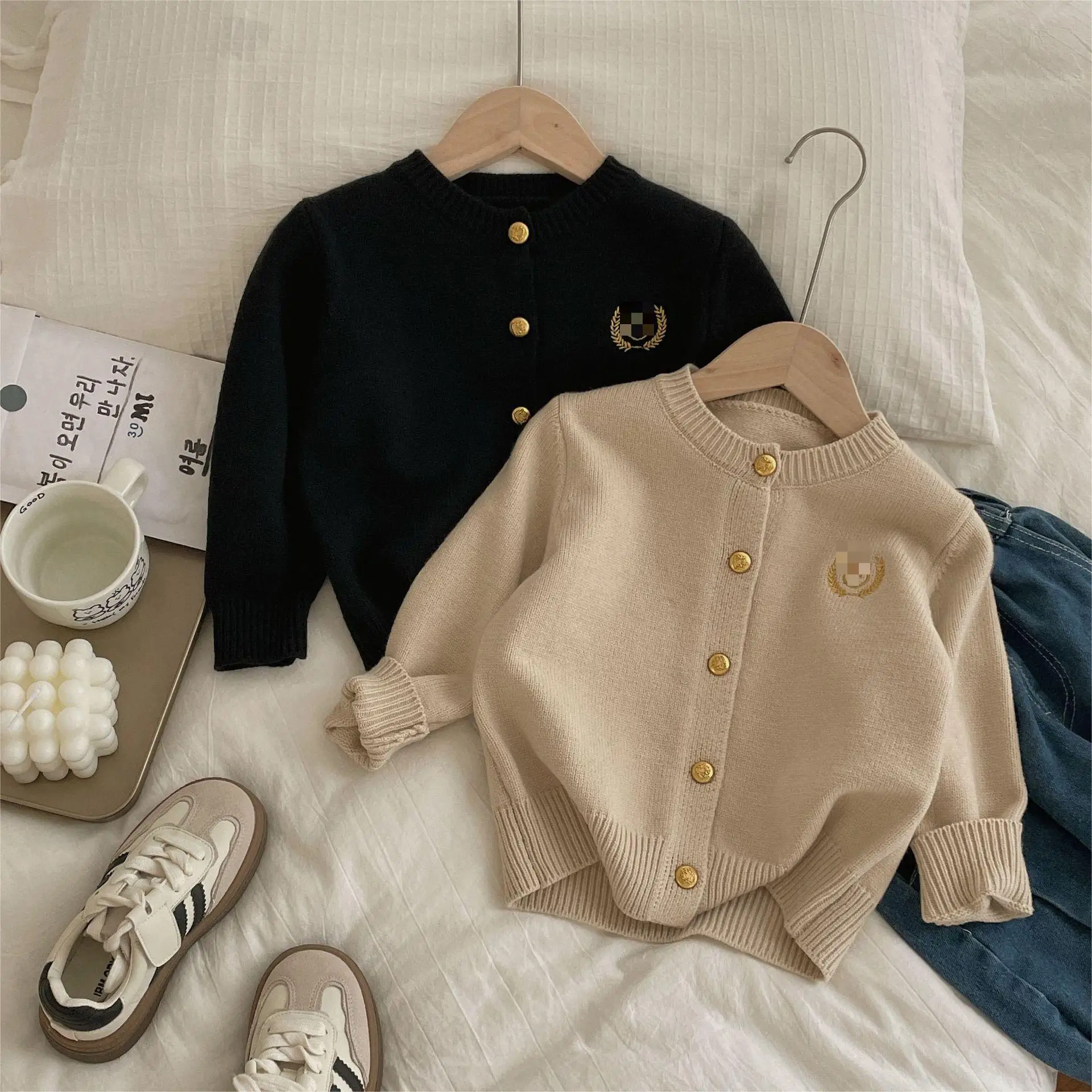 New Preppy Style Autumn Winter Spring Solid Color Button Cardigan Sweaters for Girls Boys