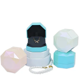 Custom Wedding Gift Plastic Magnetic Logo Conchae Printed Ring Packaging Octagonal Boxes Jewellery Organizer