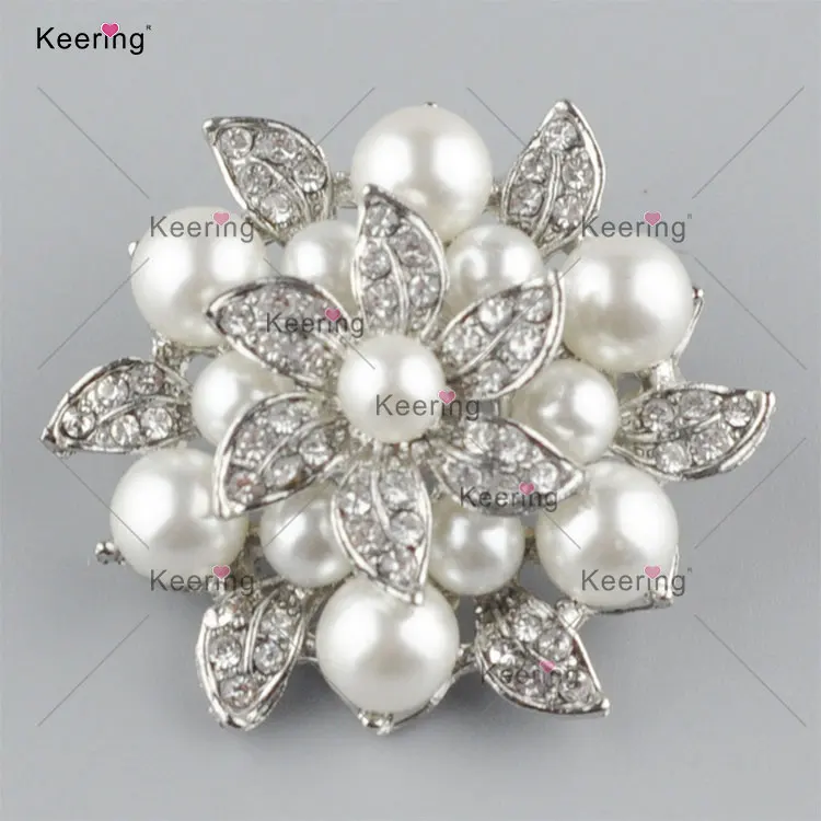 WBR-1592 Keering Luxury Rhinestone Pearl Flower Brooches - Main Image