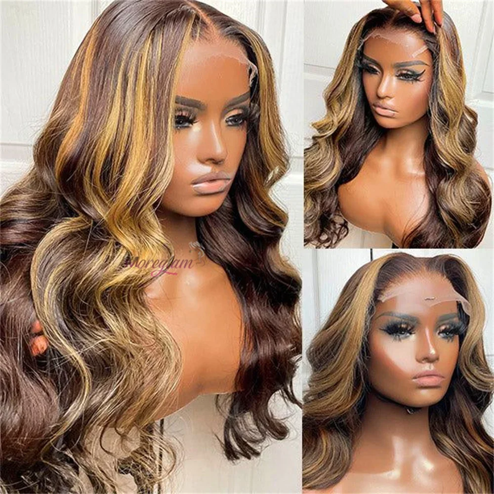 Blonde Highlight Lace Frontal Wigs for Black Women 180% Density Body Wave Malaysian Remy Human Hair_voghion.com