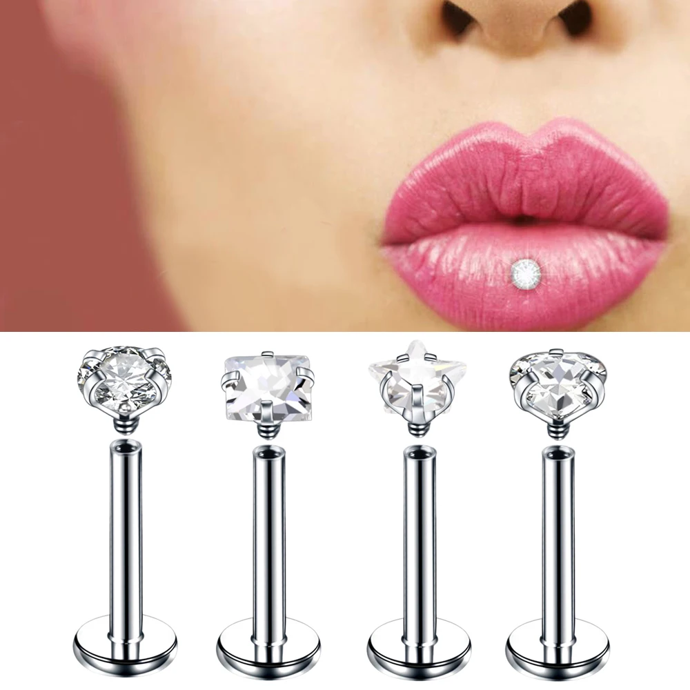 Set Zircon-Studded Stainless Steel Lip Tragus Helix Daith Labret