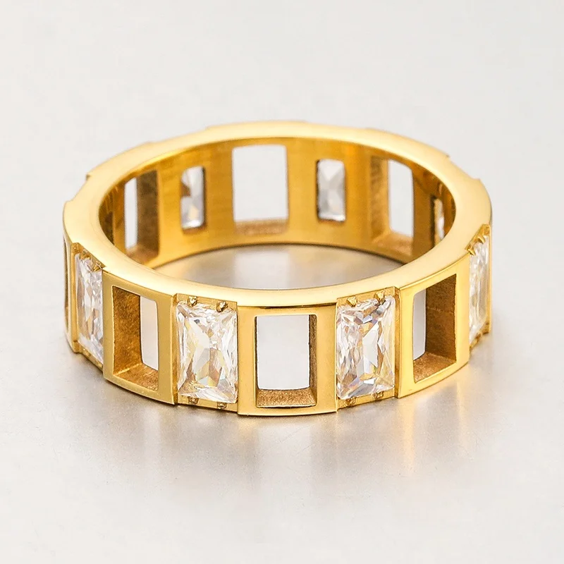 COOL Minimalist Gold Plated Finger Rings Women Stainless Steel Hollow Cubic Zircon Rings for Women
