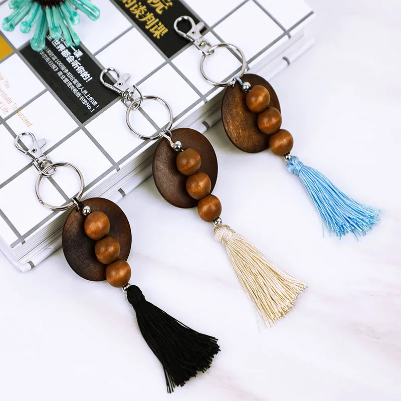 Hot Sale Key Chain Pendant Wholesale Monogrammed Tassel Wooden Keychain