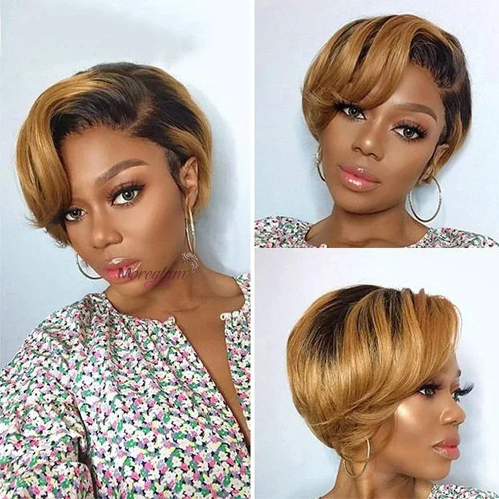 Damen Kurzer Bob Pixie Cut Perücke Tiefe Seite T Teil Spitze Echthaar Perücke 6 Zoll 180% Dichte Glatt Transparent Lace Front Perücken_voghion.com