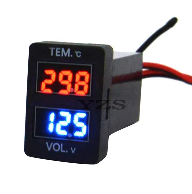 Carrfan 2 in 1 Car Digital Voltmeter/Time Clock Multifunction Waterproof Voltage Volt Meter Gauge Timer for Car Motorcycle Red 