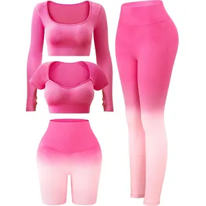 Huilil Custom Logo High Stretch Skinny Fitness Yoga Lounge Wear Outfits for Women Ribbed Crop Leggings Square Short Knitting