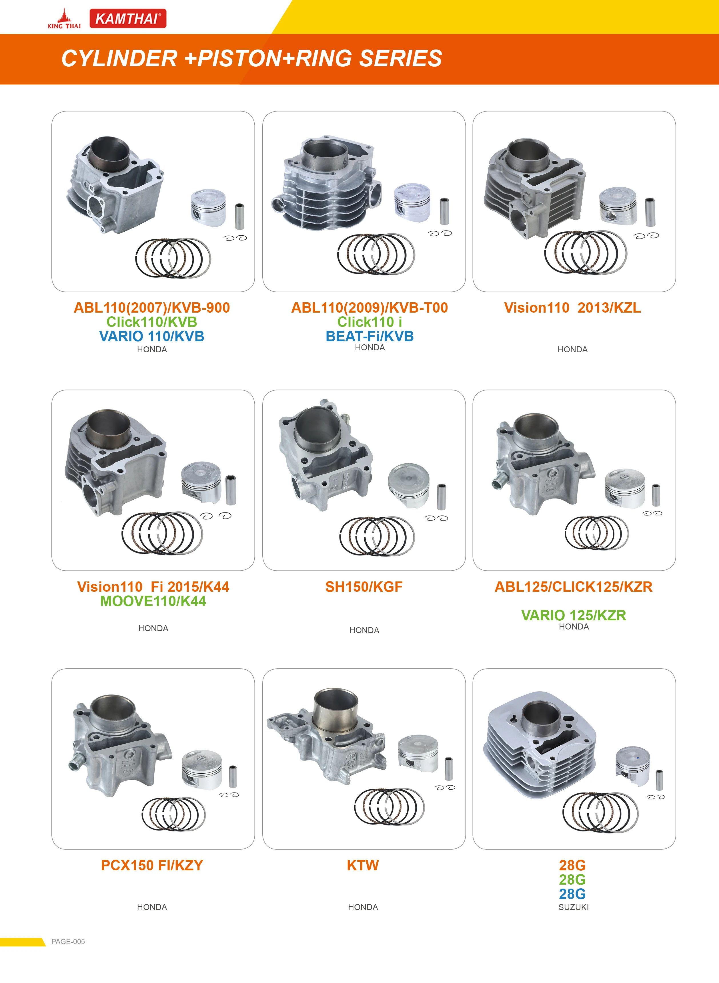 Высококачественные запчасти для мотоцикла KAMTHAI разбитого типа 110, набор цилиндров 09 г для мотоцикла SUZUKI