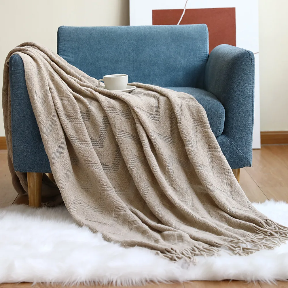 Textile City Geometric Jacquard Blanket Herringbone Knitting Throw ...