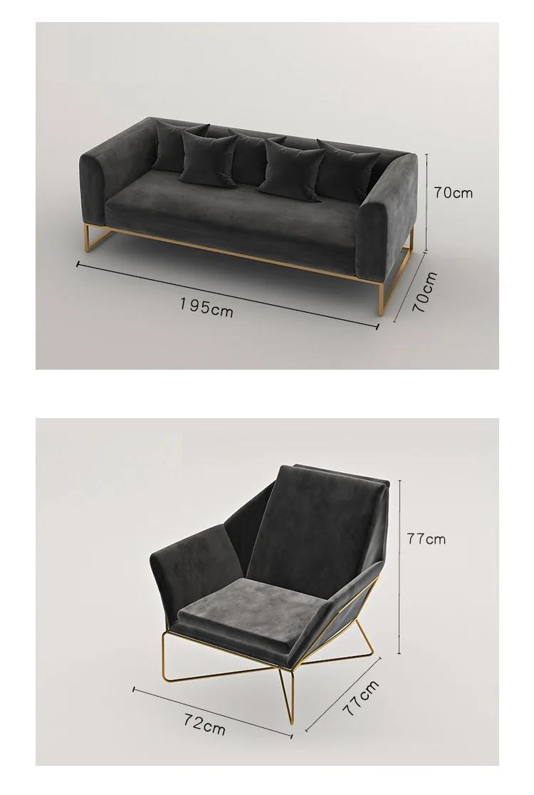 Indoor Modern Black Grey Rectangular Livingroom Set Leather Sofa Furniture