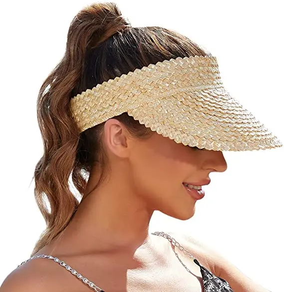 Straw Hat Spf Sun Visor Women Handmade Raffia Straw Hat Sun Visor