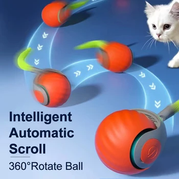 Lynpet 360° Electric Smart Self-Rolling USB Charger Interactive Cat Toys Ball with Feather Teaser