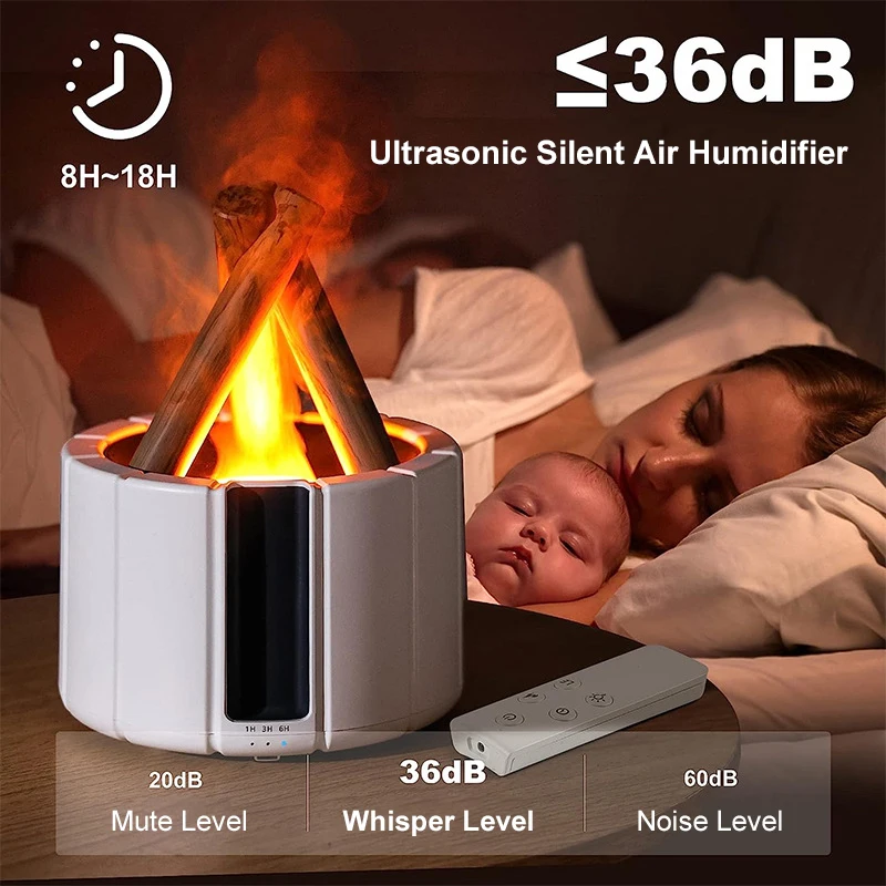 3D Simulated Fire Bonfire Humidifier 250ml Air Humidificador Flame LED Lamp Aroma Diffuser With Remote Control