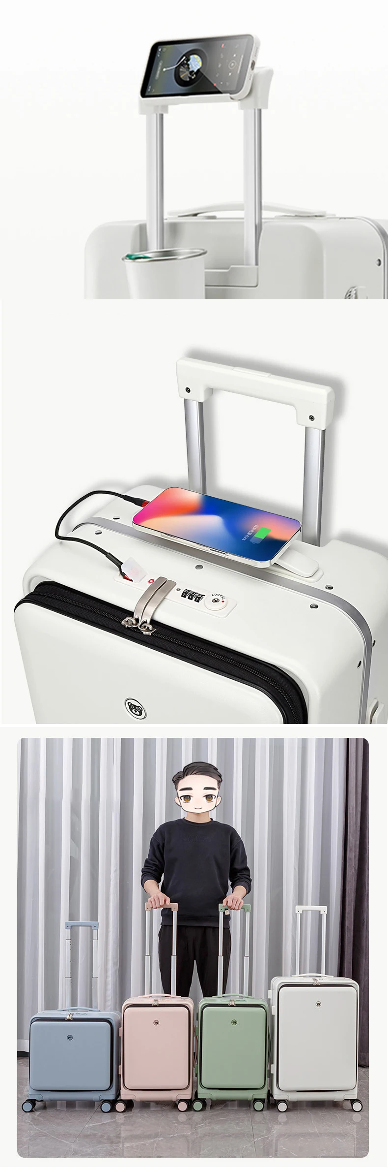 2023 New Design Multifunctional Front Open Luggage Aluminum Suitcase