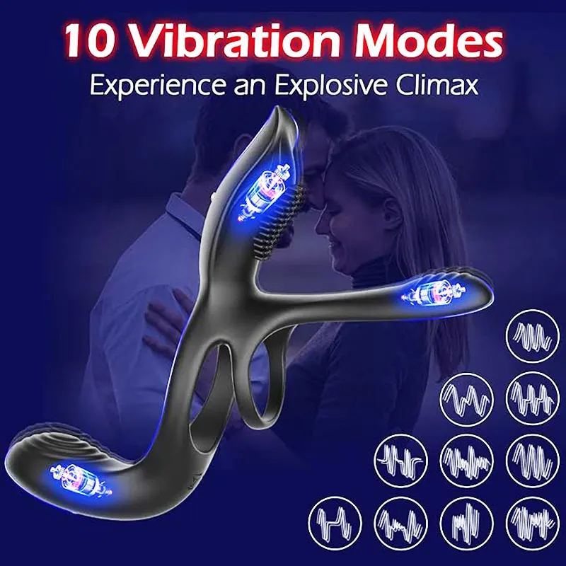 3 in 1 Vibrating Cock Ring With 10 Modes Penis Rings Vibrator for Man