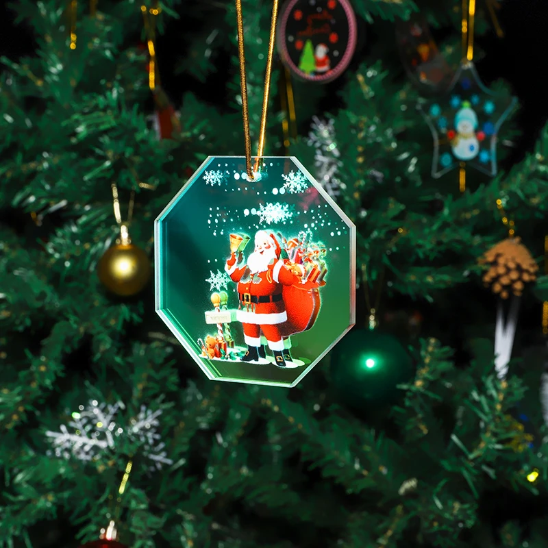 product new arrivals crystal  octagon shape christmas tree pendant ornaments with uv printing design-40