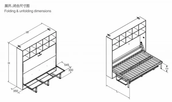 Modern Iron Horizontal Adjustable Folding Down Wall Bed Sofa Murphy Bed ...