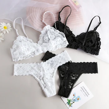 Sexy Lace Bras Thongs Sets Women Underwear Transparent Female Lingerie Set Wholesale In Stock