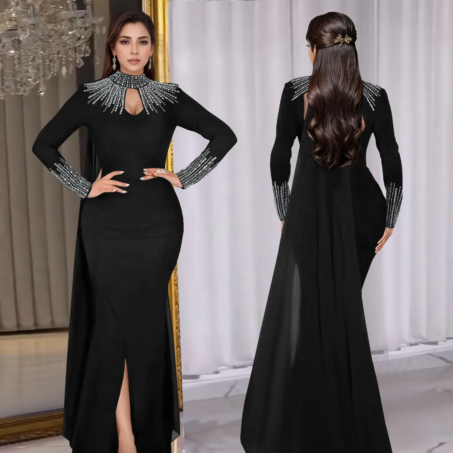 elegant long evening dresses amazon Amazon.com: Dydsz Gothic Black Blue Tulle Formal Evening Dress for Women  Beaded Long Prom Dress with Cape Masquerade Party Ball Gown Size 2 :  Clothing, Shoes & Jewelry