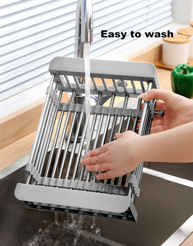Extend Over Sink Rack Adjustable Sink Drain Basket Kitchen Stainless Steel Dish Drying Rack