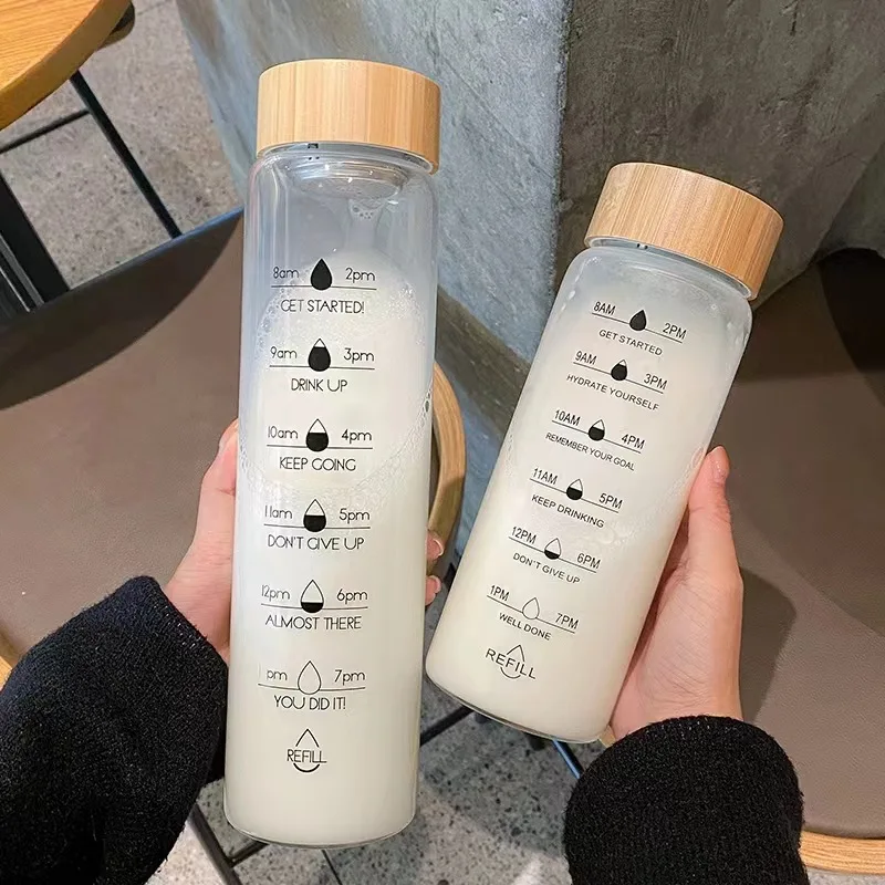 700ml 1000ml Glass Water Bottles with Time Marker Reminder Motivational Water Bottles
