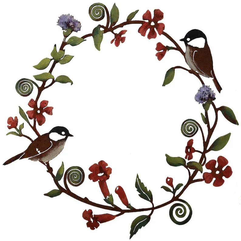 Outdoor Chickadees Metal Wreath Art Wall  Chickadee Garland