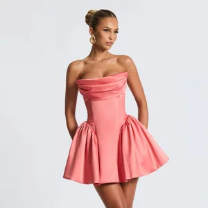 American Sexy Deep  One Shoulder Mini Dress 2026 New Solid Color Sleeveless A-Line Pleated Mini Short Dresses