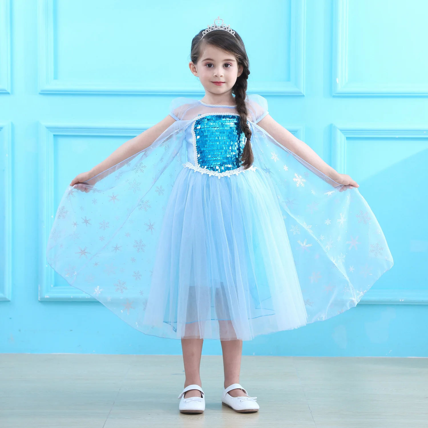 TV & Movie Costumes Blue and Pink Color Snow Princess Elsa Dress With Long  Cloak Halloween Carnival Birthday Sequin Girl Dresses