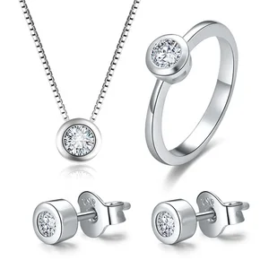 POLIVA Women's Sterling Silver Jewelry Set Cubic Zirconia Solitaire Diamond Earrings Ring Gold Plated Necklace