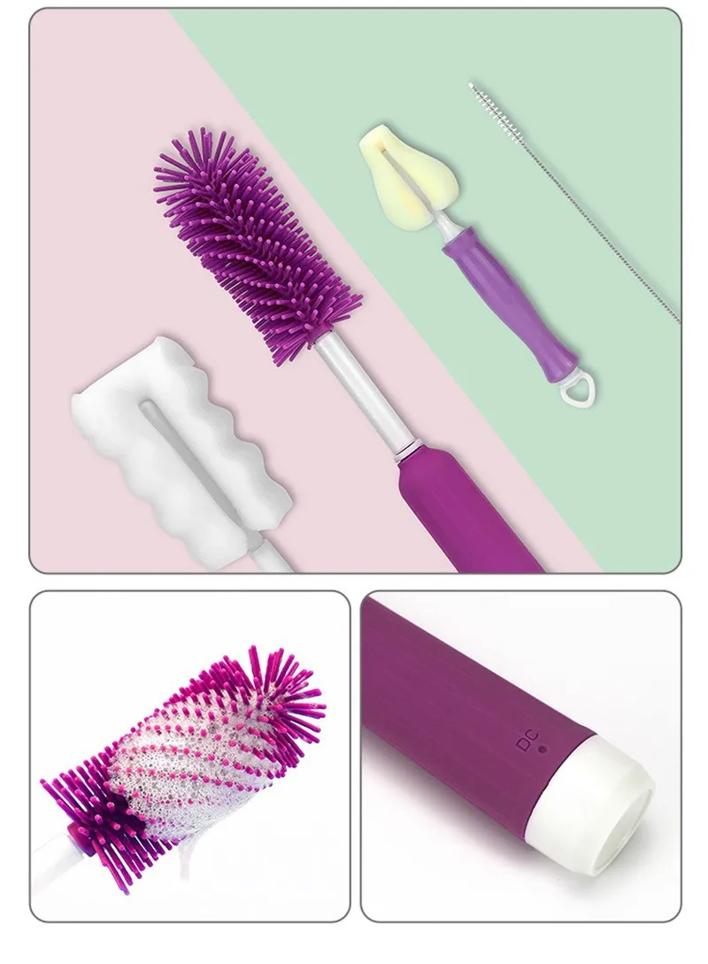 Waterproof Electric Bottle Cleaning Brush Soft Silicone Sponge Head