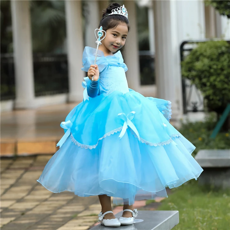 de princesa para niña, disfraces de Cosplay para niña pequeña, vestido azul elegante fiesta de Halloween m.alibaba.com