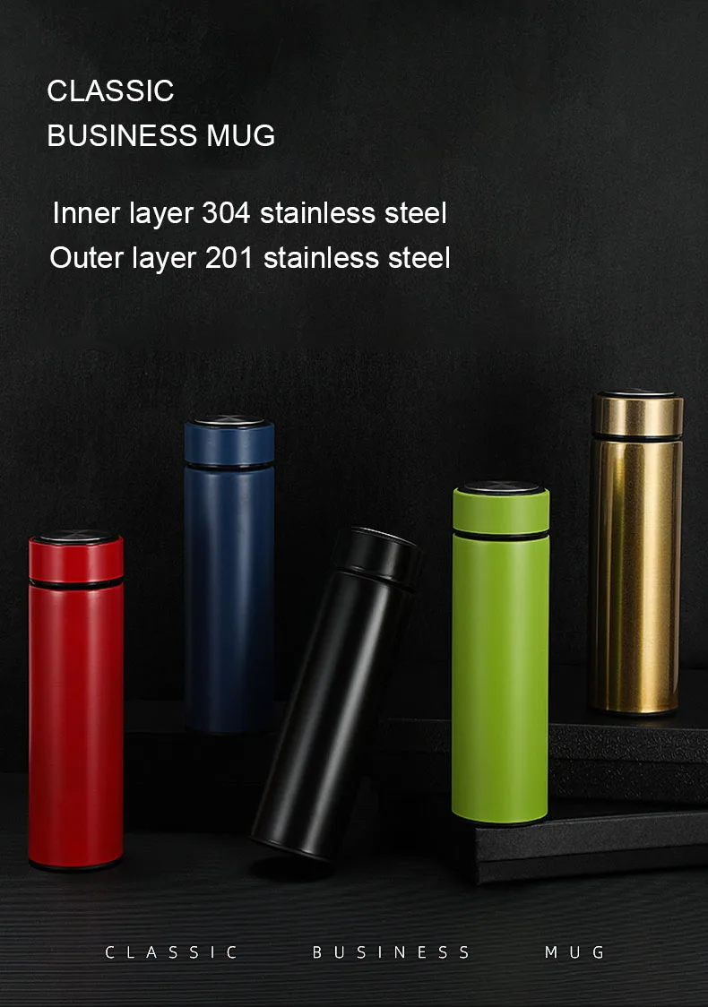 Eco-Friendly Smart Digital Display Water Bottle Modern Design Stainless Steel Vacuum Flask 500ml Capacity