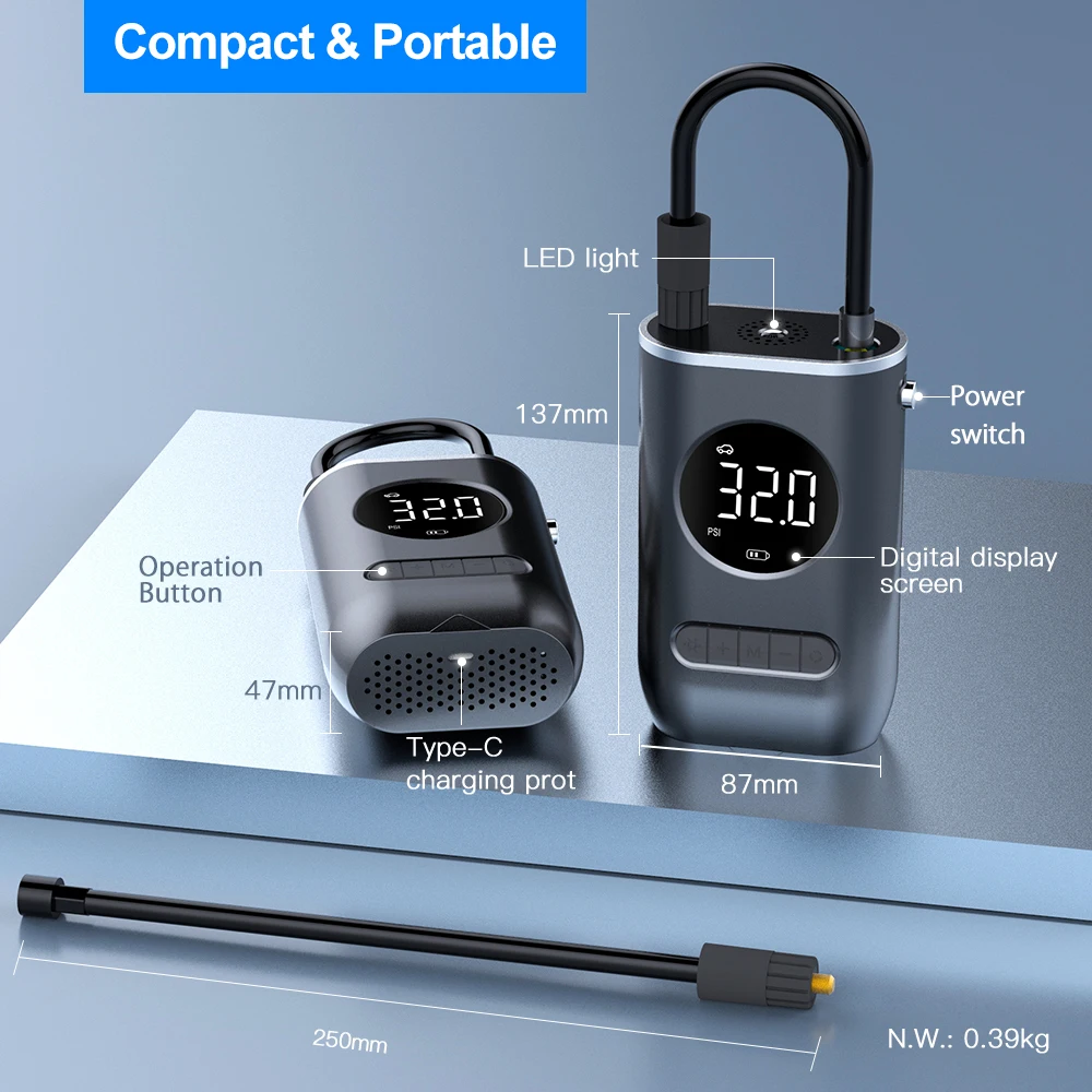 New Arrival Wireless Tire Inflator Digital Display Portable Car air Pump Inflator Pump for Bicycle Car Tires Lightweight