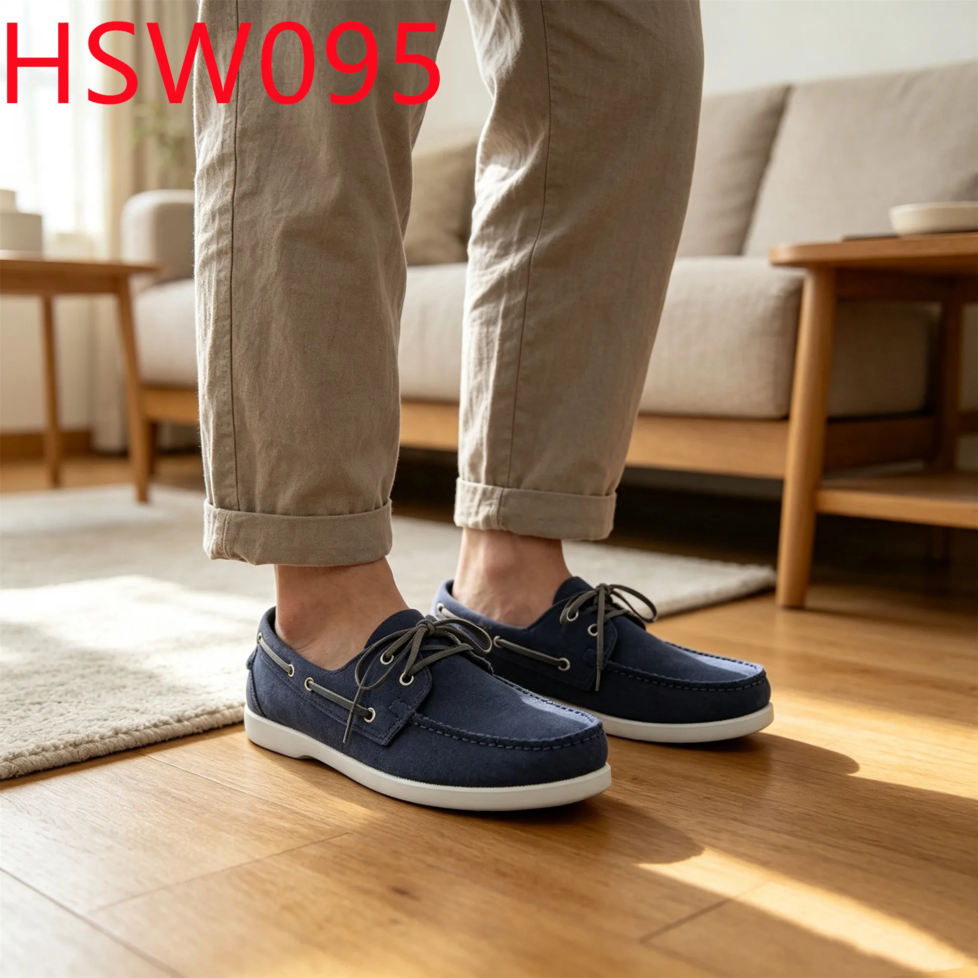 HY,Europe Dock Walking Lace-up Style Sand/black/blue Color Moccasin Shoes Suede Leather Upper Hua Singh Boat Shoes HSW095