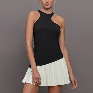 BNICE Elegant Golf Dress Contrast Color Tennis Wear Women Fashion Workout Outfit Sleeveless Tennis Skirt Quick Dry Tennis Dress