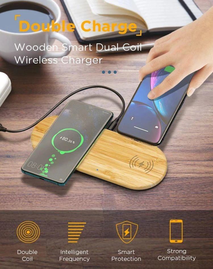 Bamboo Dual - Wireless Charging Pad: Features USB - C Port, Anti - Slip ...