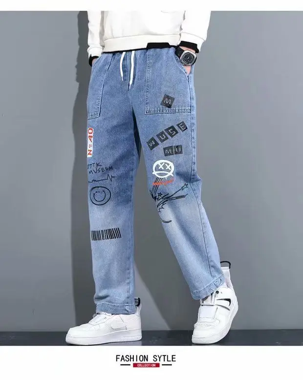 New Autumn 2023 Men's Trendy Brand Buckle Jeans Denim Loose Casual ...