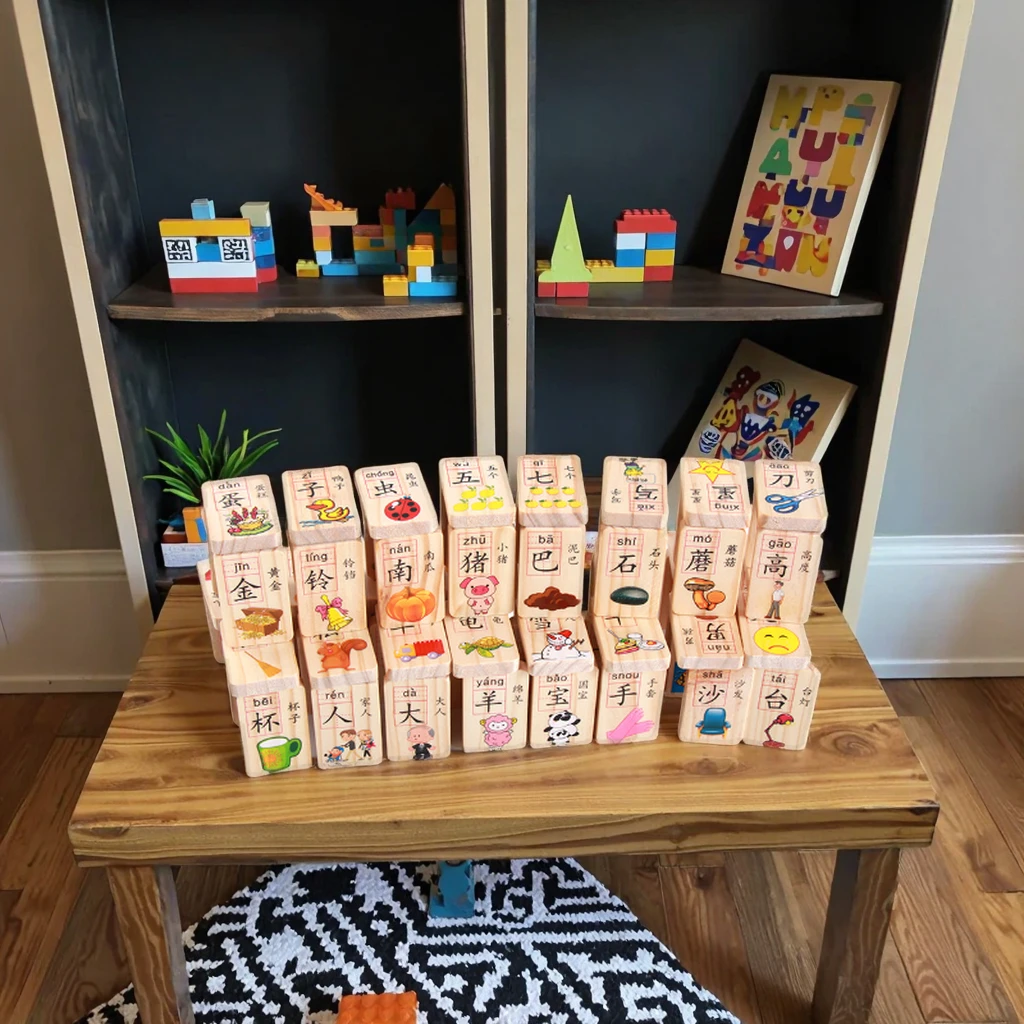 YF-M540 Creative Popular 100pcs Double Side Dominoes Chinese Characters Wooden Toys for Children