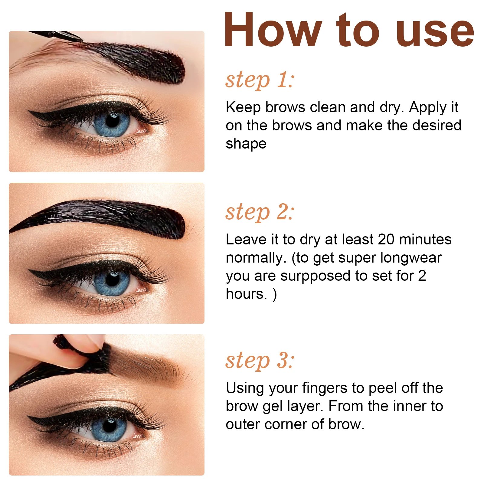 Private Label Makeup Light Brown Liquid Gel Long Lasting Tattoo Peel Off Eyebrow Gel Tint Eyes Brows Natural