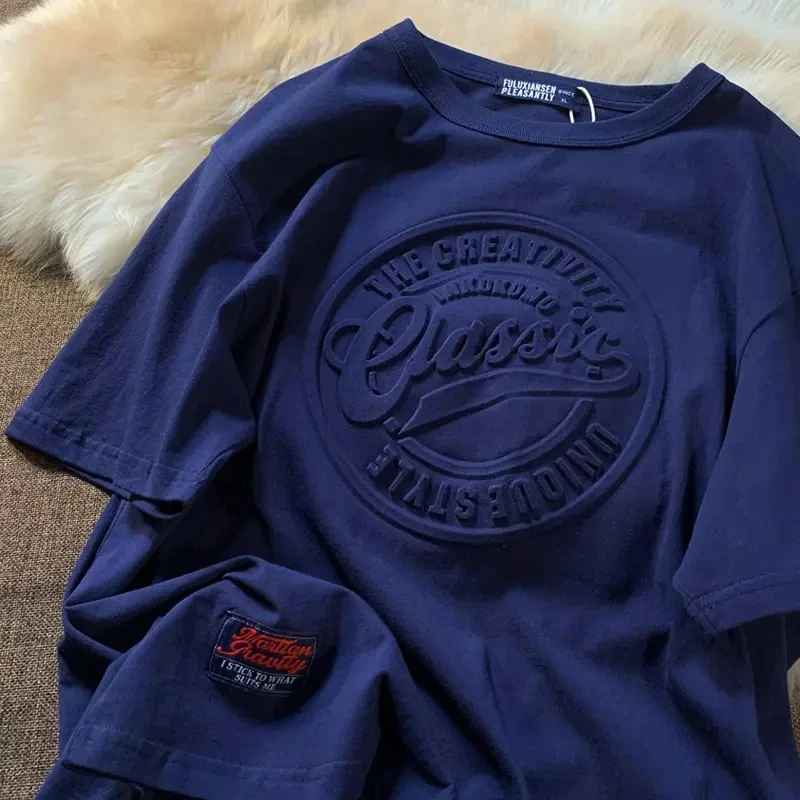 High Quality Custom Men's T Shirt Fashion 3d Bump Embossing Tshirt 100