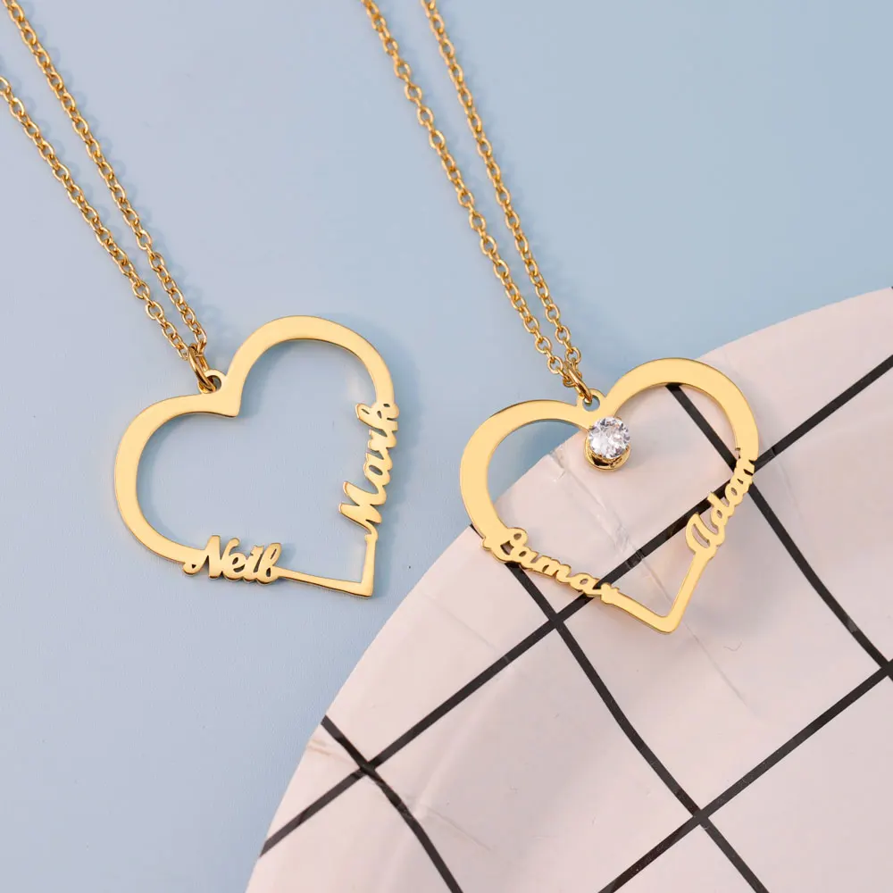 Stainless Steel Jewelry Heart Shape Double Plated Name Necklace