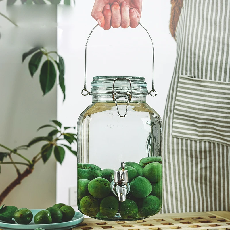 Large Handle 1500ml-5000ml Sealed Glass Jar for Food Storage Cream Honey Hermetic with Clip Lid for Self-Brewing Wine Bottle