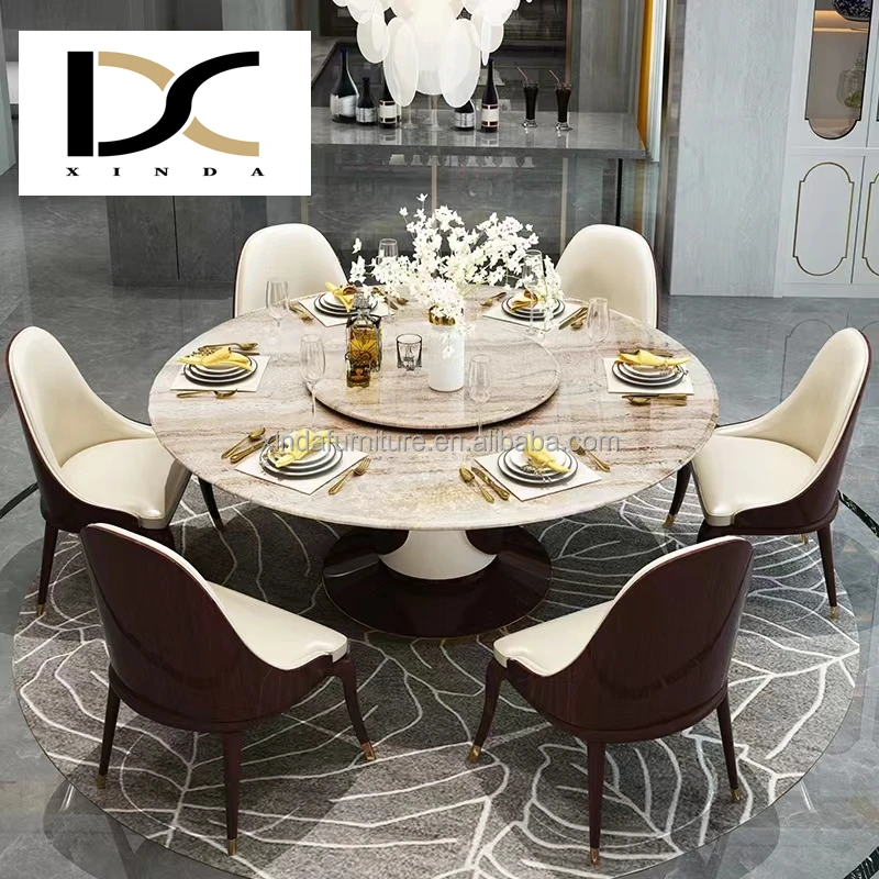 Contemporary Elegant Marble Top Dining Table Set Modern Round Oval ...