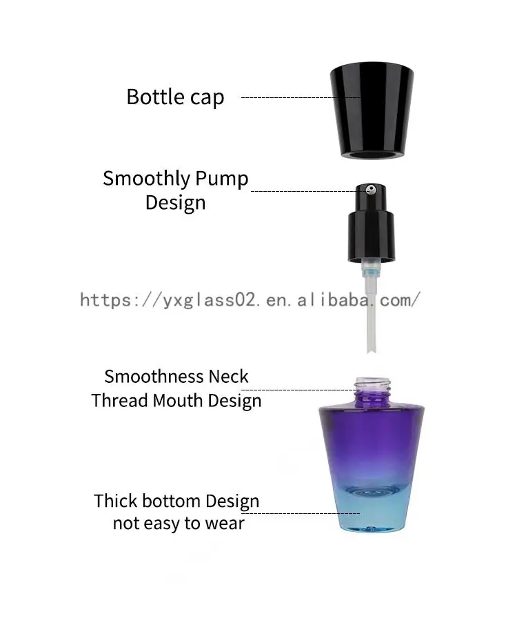 product luxury empty thick bottom 30ml gradient glass serum bottle packaging glass pump cosmetic with black lid for packaging container-8
