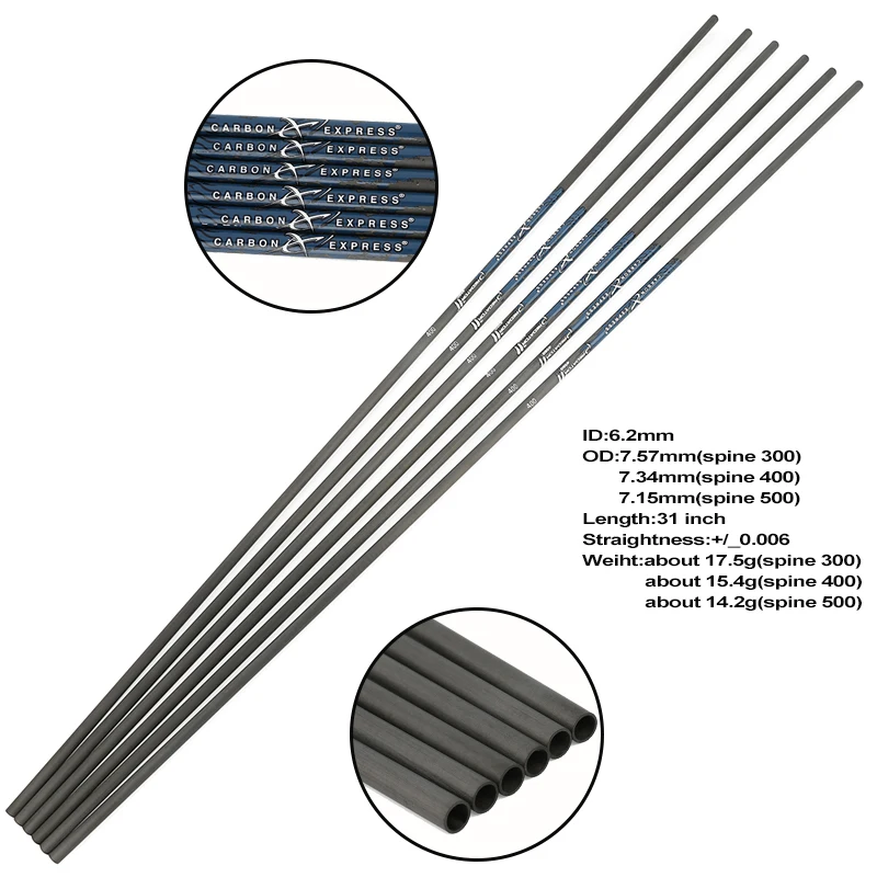 31" Pure Carbon Arrow Shaft Sp300 400 500 Id6.2mm Recurve Compound Bow Shooting Diy Hunting
