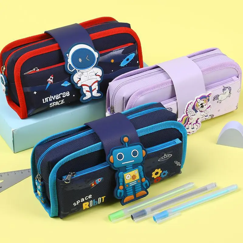 Detachable Cartoon Spaceman Unicorn Pencil Case Canvas Pen Bag Large Capacity Pencil Bag for Students School Stationery